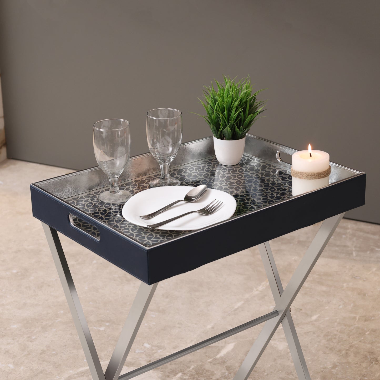 Classic Fern Butler Tray (Blue & Silver)